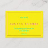Dunne roze neonrand, geel visitekaartje (Achterkant)