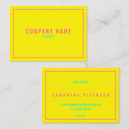 Dunne roze neonrand, geel visitekaartje (Voorkant / Achterkant)