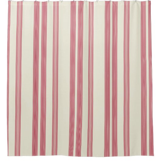 Dunne roze verticale strepen uit witte achtergrond douchegordijn (Voorkant)