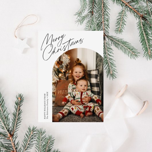 dunne schrift kerstboog feestdagenkaart