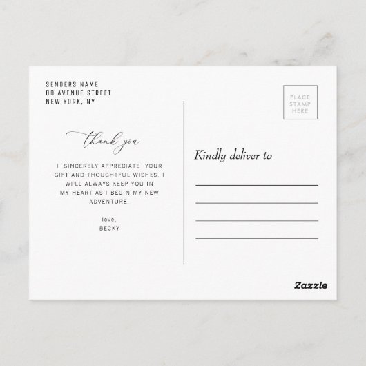 dunne script moderne dank je wel afstuderen briefkaart (Achterkant)