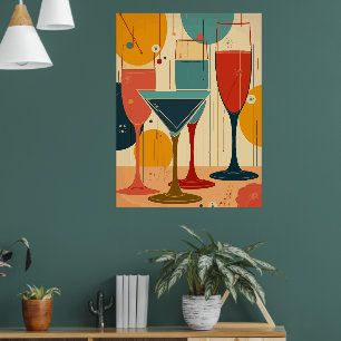Dunne Stelen Wijn- En Cocktailglazen Retro Design Poster