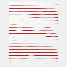 Dunne strepen, karmozijnrood op wit fleece deken