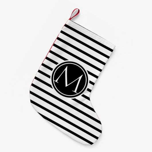 Dunne strepen patroon en monogram kleine kerstsok (Voorkant (Hangend))