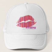 Dunne strepen roze trucker pet (Voorkant)