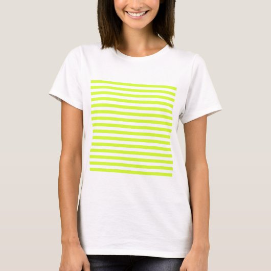 Dunne strepen - wit en fluorescerend geel t-shirt (Voorkant)