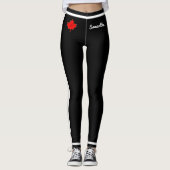 Dunne tailleband Canada Maple Leaf op Zwart & Wit Leggings (Voorkant)