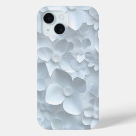 Dunne telefoonhoes met wit bloempatroon in 3D iPhone 15 Case