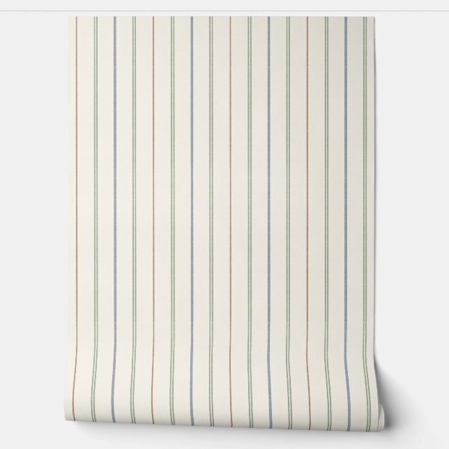 Dunne verticale streeppatroon Boho neutraal aardse Behang (Afrollen)
