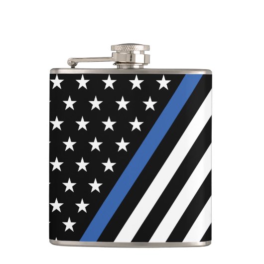 Dunne Vlagkolf met blauwe lijn Heupfles (Voorkant)