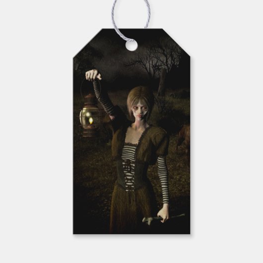 Dunne vrouw die lamp draagt cadeaulabel (Voorkant)