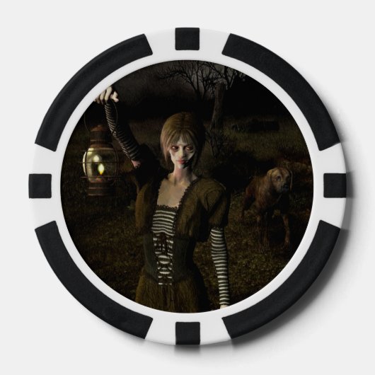 Dunne vrouw die lamp draagt poker chips (Voorkant)