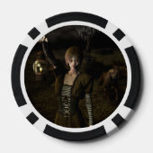 Dunne vrouw die lamp draagt poker chips (Achterkant)