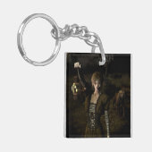 Dunne vrouw die lamp draagt sleutelhanger (Voorkant Links)