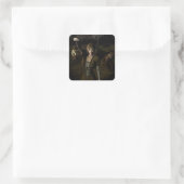 Dunne vrouw die lamp draagt vierkante sticker (Tas)