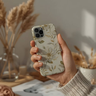 Dunne watercolor witte bloempatroon iPhone 13 pro max hoesje