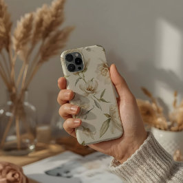 Dunne waterverf witte bloempatroon iPhone 15 pro case