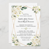 Dunne Witte Bloemen Gouden Monogram Bruiloft Kaart (Voorkant / Achterkant)