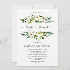 Dunne witte bloemencalligrafie lingerie shower kaart