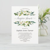 Dunne witte bloemencalligrafie lingerie shower kaart (Staand voorkant)