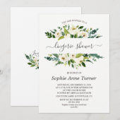 Dunne witte bloemencalligrafie lingerie shower kaart (Voorkant / Achterkant)