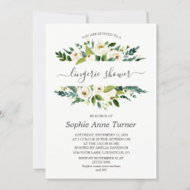 Dunne witte bloemencalligrafie lingerie shower kaart