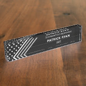 Dunne witte lijn EMS EMT Stars Stripes Monogram Naambordje (Zijkant)