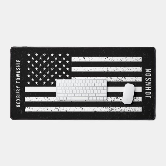 Dunne witte lijn verontruste Amerikaanse vlag EMT Bureaumat (Keyboard & Muis)