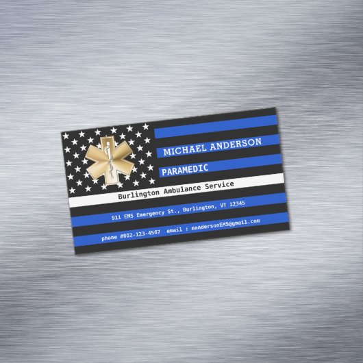 Dunne Witte Lijn Vlag Aangepaste Paramedische EMS  Magnetisch Visitekaartje (Voorbeeld)