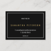Dunne witte rand, gouden tekst, zwart visitekaartje (Achterkant)