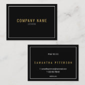 Dunne witte rand, gouden tekst, zwart visitekaartje (Voorkant / Achterkant)