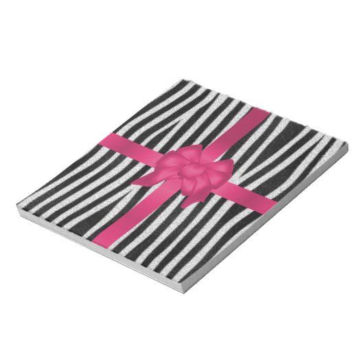 dunne zebra huid zwarte en witte roze boog notitieblok (Linkerzijde)