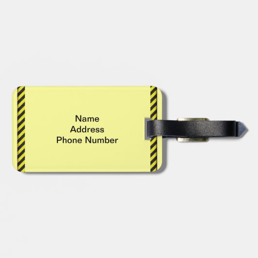 Dunne zwarte en gele diagonale strepen bagagelabel (Achterkant horizontaal)