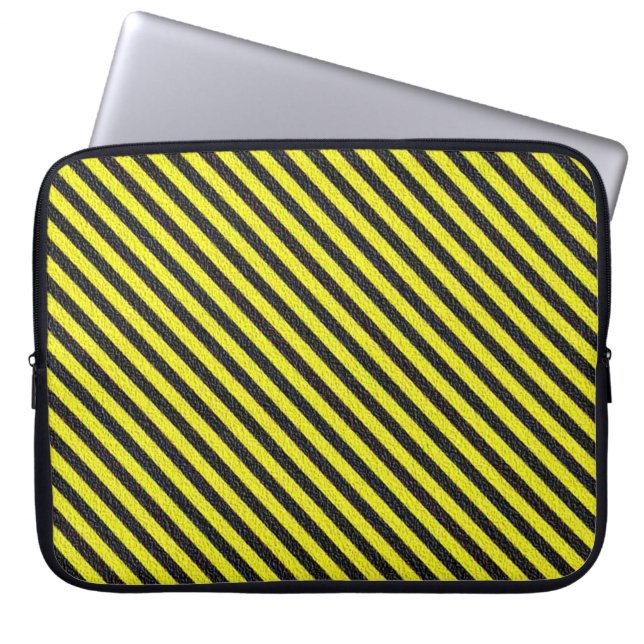 Dunne zwarte en gele diagonale strepen laptop sleeve (Voorkant)