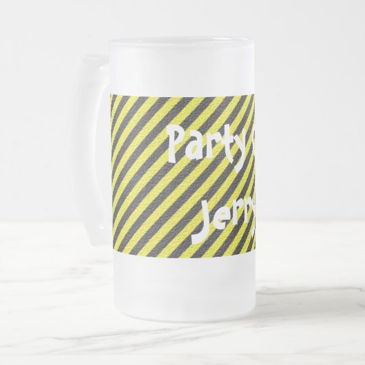 Dunne zwarte en gele diagonale strepen matglas bierpul (Voorkant links)