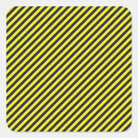 Dunne zwarte en gele diagonale strepen vierkante sticker (Voorkant)