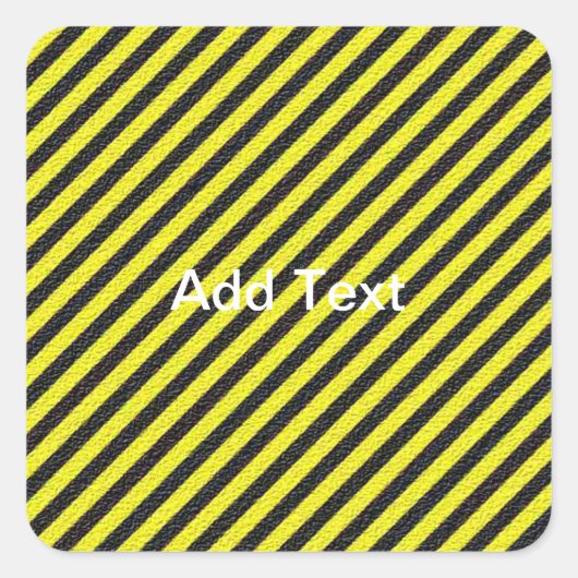 Dunne zwarte en gele diagonale strepen vierkante sticker (Voorkant)