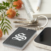Dunne zwarte en grijze diagonale strepen sleutelhanger (Voorkant Rechts)