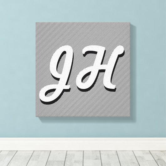 Dunne zwarte & witte strepen | Retrostyled Initial Canvas Afdruk (Insitu (Houten vloer))