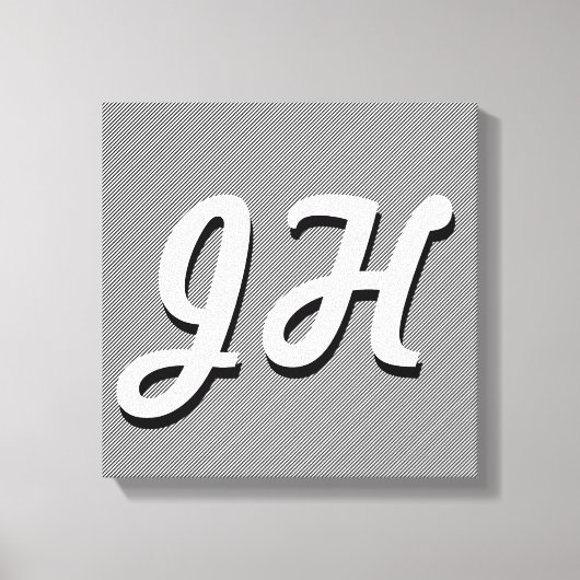 Dunne zwarte & witte strepen | Retrostyled Initial Canvas Afdruk (Voorkant)