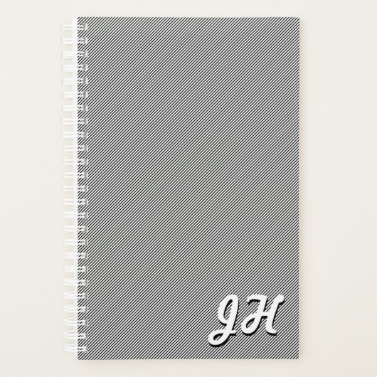 Dunne zwarte & witte strepen | Retrostyled Initial Planner (Voorkant)