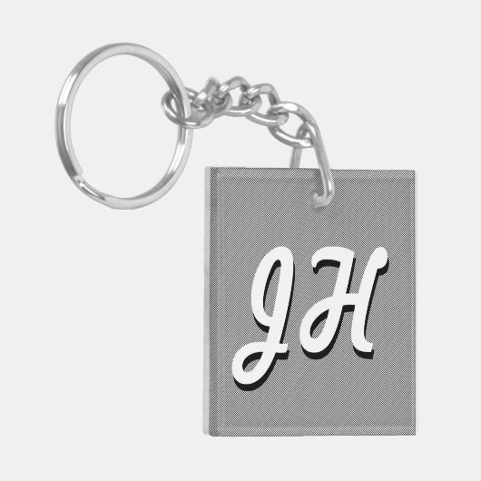 Dunne zwarte & witte strepen | Retrostyled Initial Sleutelhanger (Voorkant Links)