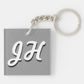 Dunne zwarte & witte strepen | Retrostyled Initial Sleutelhanger (Achterkant)
