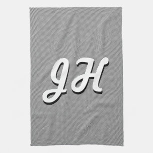Dunne zwarte & witte strepen Retrostyled Initial Theedoek