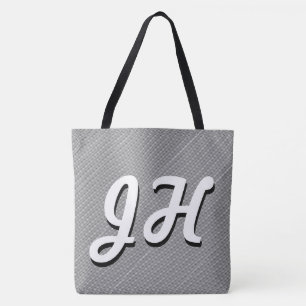 Dunne zwarte & witte strepen Retrostyled Initial Tote Bag