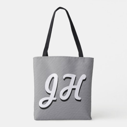 Dunne zwarte & witte strepen | Retrostyled Initial Tote Bag (Achterkant)