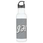 Dunne zwarte & witte strepen | Retrostyled Initial Waterfles (Voorkant)