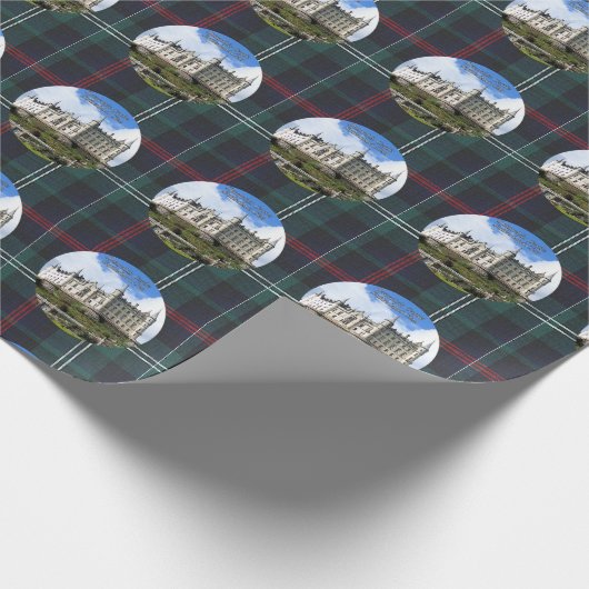 Dunrobin Castle On Blue Green Sutherland Tartan Cadeaupapier (Hoek)