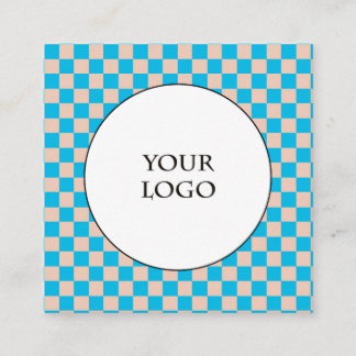 Duo Beige & Lichtblauw Buffalo Plaid & Logo Vierkante Visitekaartje