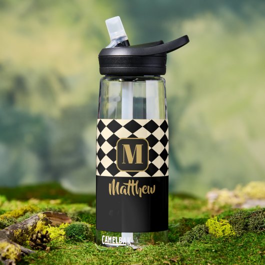 Duo Black & Cream Aangepaste namen Waterfles (Buiten)